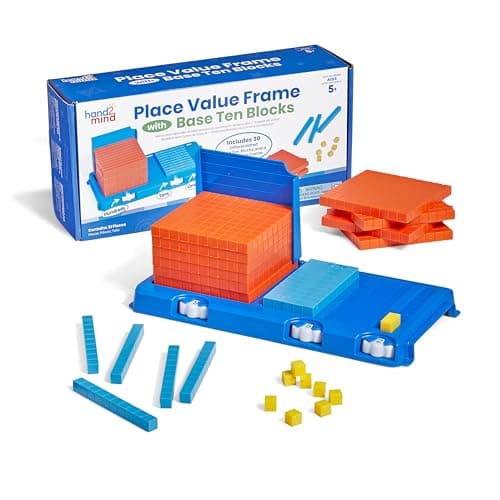 Image of Learning Resources Place Value Frame with Base Ten Blocks, Educational Maths Manipulatives, Counting Cubes for Childrens Maths, Ages 5 6 7+, Blau