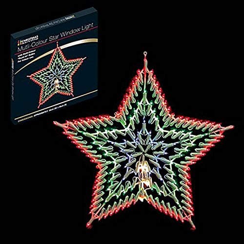 Image of The Christmas Workshop 77710 Multi-Coloured Star Christmas Light / 35 LED Lights/Indoor Or Outdoor Mains Powered Christmas Decorations / 8 Light Modes / 54cm x 54cm x 1.5cm