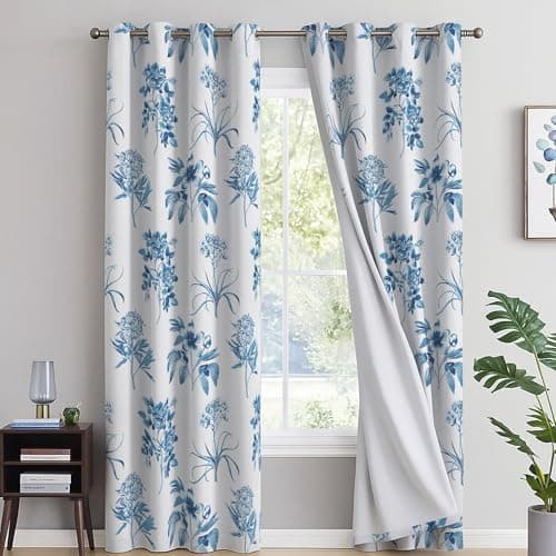 Image of EverSoft Bedding Floral Blackout Curtains 2 Panels - 90" x 72" - Large Window Thermal Insulated & Noise Reducing Flower Print Eyelet Drapes