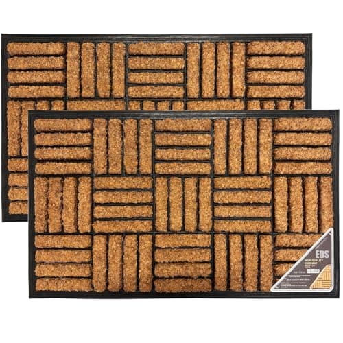 Image of EDS Coco Coir Door Mat with Rubber Backing Floor Mat Outdoor Mat Heavy Duty Doormats Shoe Scrapper Removes Grass and Dirt, for Front Door, Patio and Entrance (45 X 75 CM) (PACK OF 2)