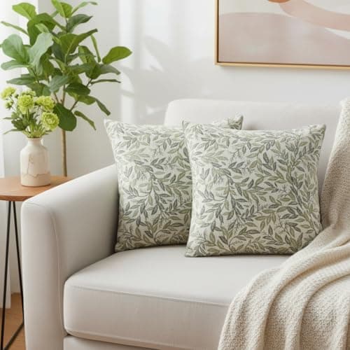 Image of BREASOME Cushion Covers 45 x 45 cm Set of 2 Botanical Floral Leaves Textured Cushion Covers Polyester Decorative Square Throw Pillow Cases for Sofa Couch Bedroom Living Room