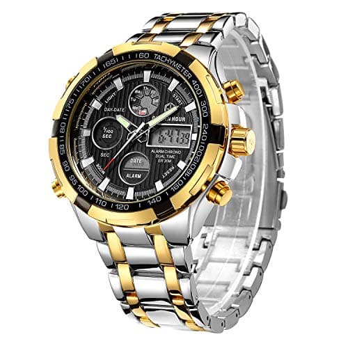 Image of Affute Luxury Fashion Mens Watches Stainless Steel Heavy Sport Chronograph Waterproof Date Alarm Multifunction Analog Digital Watch