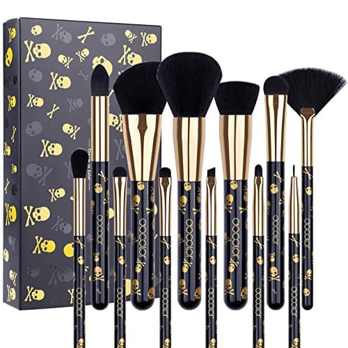 Image of Docolor Makeup Brush Set Professional 12Pcs Goth Makeup Brushes Premium Gift Face Powder Foundation Blending Blush Eye Shadow Cosmetics Brushes
