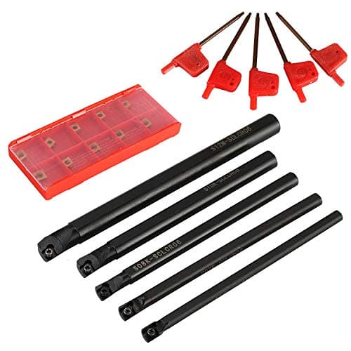 Image of STEEIRO Drill Bits Set, 5x Lathe Chisel Boring Bar SCLCR06 & 10x Turning Plates CCMT060204-HM, 6/7/8/10/12 mm, High Precision, Corrosion Resistant