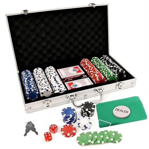 Image of Aspect Texas Holdem Poker Set, 300 Piece Set in Aluminium Case with 11.5g Heavyweight Chips,1 Sided Poker Mat, 2 Decks of Playing Cards Dealer Big Blind, Small Blind Buttons,5 Dice