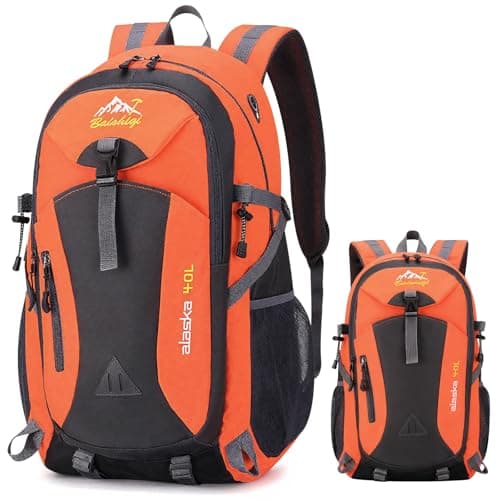 Image of Auirshiky 40L Hiking Backpack Walking Rucksack Water Resistant Hiking Daypack Packable Travel Outdoor Sport Knapsack Durable Water Resistant for Camping Cycling Climbing Walking Mountaineer (Orange)