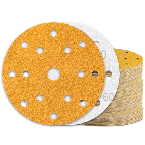 Image of KONGMING 60 Pcs 150mm Sanding Discs Grit 60 Hook and Loop 15 Hole for Random Orbital Sander