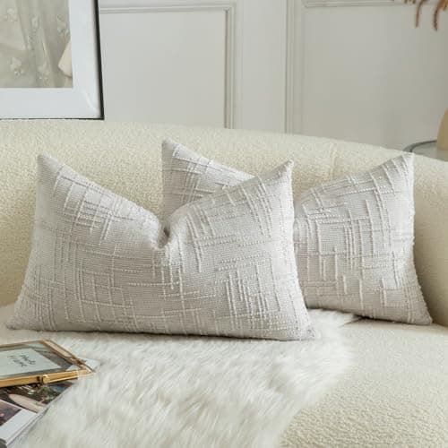 Image of Mandioo Pack of 2 Solid Decorative Soft Chenille Pearl Gray Cushion Covers 30x50cm 12x20 Inch Lumbar Accent Solid Throw Pillow Case Soft Cozy Luxury Pillow Covers for Sofa Couch Bedroom