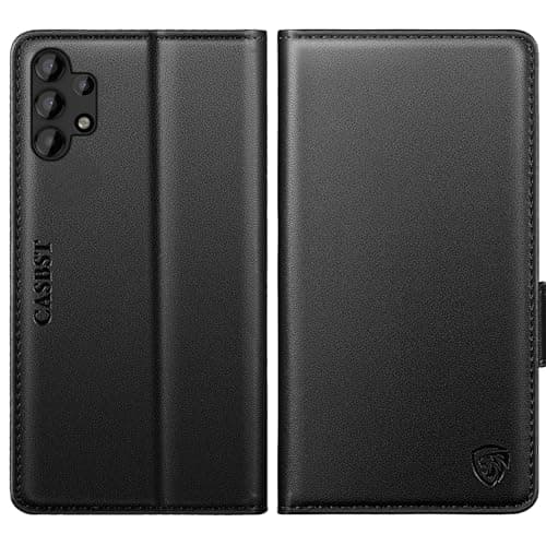 Image of CASBST for Samsung Galaxy A32 5G Case, Kickstand Flip Leather Wallet Book Case with Card Slots Shockproof Magnetic Closure Protective Phone Case Cover Compatible with Samsung A32 - Black