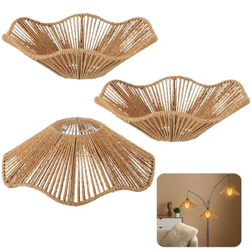 Image of 3 Pack E27 Rattan Lampshades: Handwoven Bell Shape with Scalloped Edge - Bohemian Style Shades for Pendant Lights, Table Lamps & Wall Sconces