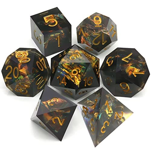 Image of Haxtec Black DND Dice Set Sharp Edge Dice with Dice Case Handmade Polyhedral D&D Resin Dice Set for TTRPG Dungeons and Dragons DND Gifts