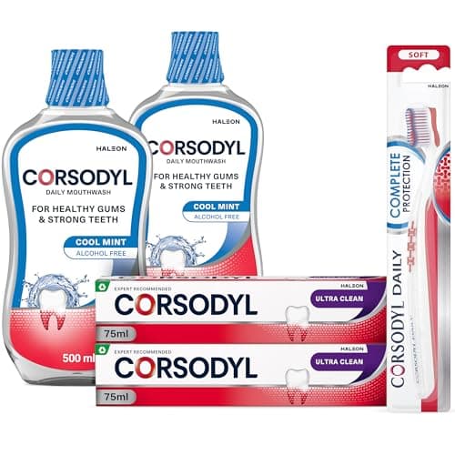 Image of Corsodyl Gum Care Bundle for Healthy Gums: 2X Ultra Clean, 2X Daily Mouthwash Cool Mint 500ml, 1x Daily Toothbrush Soft