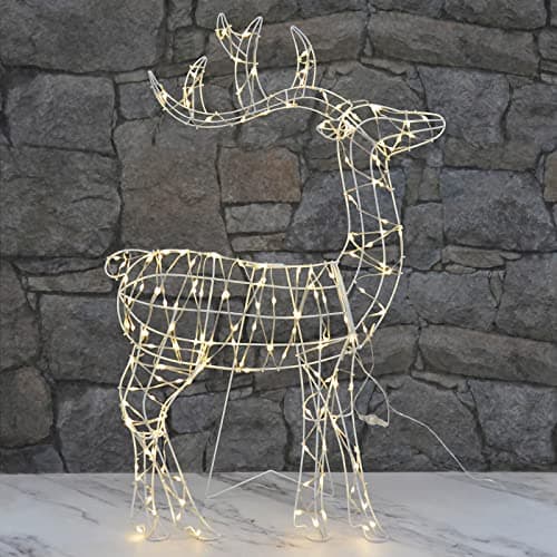 Image of Reindeer Silhouette Christmas Decoration Large Outdoor Static Lights White - Standing