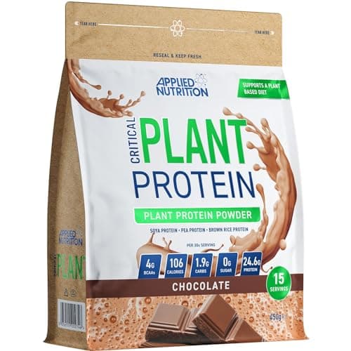 Image of Applied Nutrition Plant Protein Powder – Critical Plant Vegan Protein Shake with SOYA, Pea, Brown Rice Proteins & Essential Amino Acids - Dairy-Free Gym Supplement (450g - 15 Servings) (Chocolate)