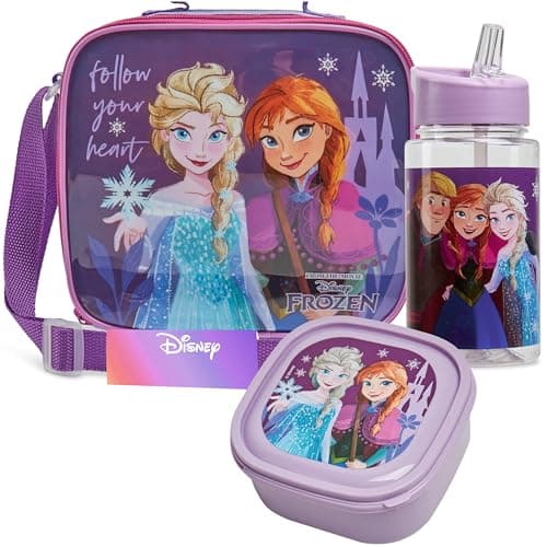 Image of Get Trend Disney Frozen Lunch Bag Children's Set with Water Bottle and Lunch Box, BPA-Free Insulated Bag for School, Nursery, Holidays (Frozen)