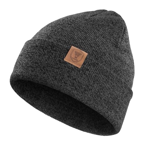 Image of OZERO Mens Beanie Hat: Fleece Lined Thermal Fine Knit Winter Hat, Lightweight Cuffed Stretch Skull Cap, Soft 52-60cm Fit for Commuting Travel Daily Running