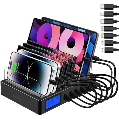 Image of Fast Charging Station PD20W QC3.0 Multi USB Ports, 7-in-1 Charging Station for Multiple Devices with LCD Display Compatible for iPhone iPad Samsung Huawei and More (Black)