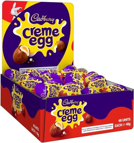 Image of Cadbury Easter Creme Egg Milk Chocolate Filled With Creamy Filling (Pack of 48) Chocolate, Cadburys Creme Eggs Caramel Eggs & White Creme Egg - Easter Egg Hunt, Kids Easter Eggs (48, Creme Egg)