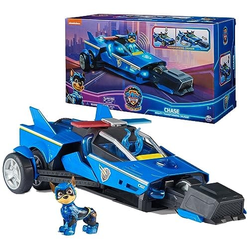 Image of Paw Patrol: The Mighty Movie, Chase’s Mighty Transforming Cruiser with Mighty Pups Action Figure, Lights and Sounds, Kids’ Toys for Boys and Girls 3+