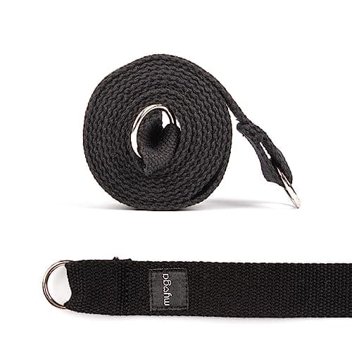 Image of Myga RY1132, 2-in-1 Yoga Belt Strap for Stretching and Flexibility - Adjustable Yoga Sling - Yoga Strap for Holding Poses and Physical Therapy - Black