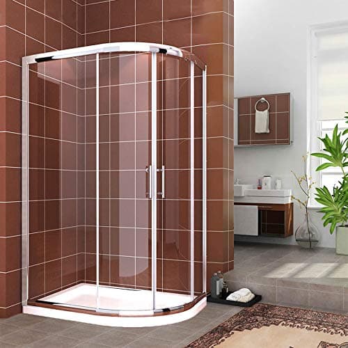 Image of ELEGANT 900 x 800 mm Right Offset Quadrant Shower Cubicle Enclosure Sliding Door 6mm Easy Clean Glass with Stone Tray & Waste Trap