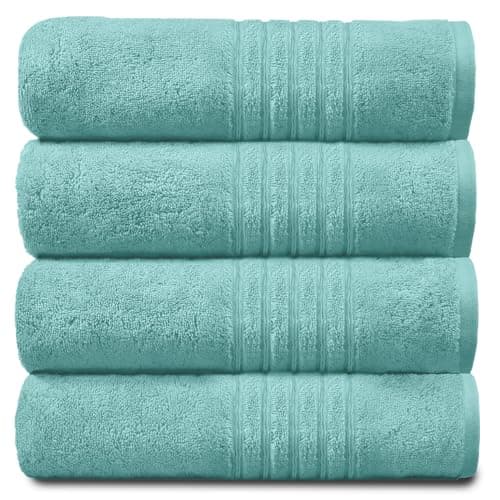 Image of GC GAVENO CAVAILIA New Hampton Pack of 4 Bath Towel Set, 100% Ringspun Cotton, Extra Absorbent 450 GSM Luxury Bath Sheets, Aqua, 4PK