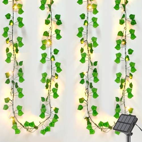 Image of Dalugo Ivy Solar String Lights, 5M 50LED Warm White Vines with Fairy Lights Solar Powered, IP65 Waterproof Artificial Ivy Leaf Garland with String Lights for Garden, Wedding, Home Wall Decor