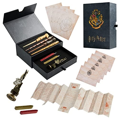 Image of Harry Potter Gifts Stationery Set with Wand Pens Marauders Map Letter Writing Kit Paper Envelopes Wax Seals Gift for Kids Teens Collectors Fans