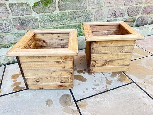 Image of Charles Taylor 2 Piece Large Square Wooden Garden Planter L470xW470xH390mm