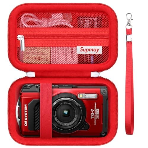 Image of Supmay Hard Carrying Case for OM System Tough TG-7 Red Underwater Camera/Olympus Tough TG-6 Waterproof Camera, Travel Case with Zipper Mesh Pocket for USB Cable, SD Card, Battery, Red