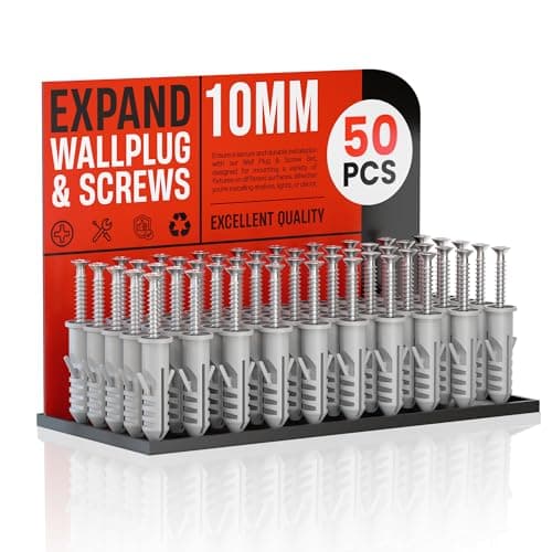 Image of 50 Pcs Grey Wall Plug and Screw Set(50 x Masonry Screws, x 50 Expansion Anchor Bolts), M6 M8 Wall Plugs and Screws, 10mm*38mm for Brick Concrete Drywall Self Tapping Screw