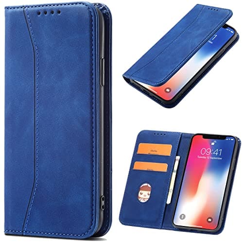 Image of OKZone Compatible with Samsung Galaxy S6 Edge Case, Magnetic Leather Mobile Phone Case for Samsung Galaxy S6 Edge, Premium Leather Flip Foldable Card Slots Shockproof Stand Function (Blue)
