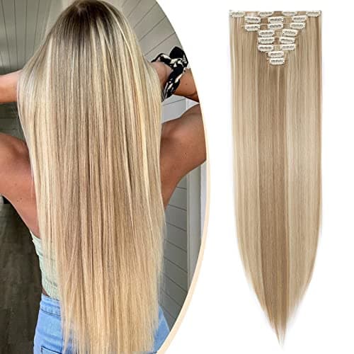 Image of S-noilite® 17-26 Inches(43-66cm) 8pcs Long Full Head Clip In Hair Extensions Extension Sexy Lady Fashion Halloween Choice 60 Colours (26 Inches-Straight, Sandy blonde & bleach blonde)