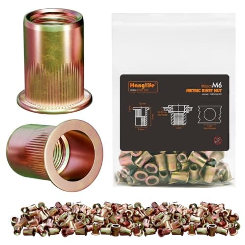 Image of HANGLIFE Rivet Nut, M6 Metric Rivnut - Flat Head Nutserts, Zinc Plated Carbon Steel Knurled Body Threaded Insert Nuts, 100 Pieces