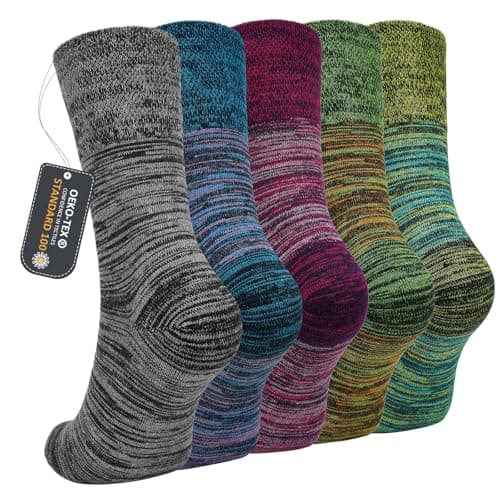 Image of ZFSOCK Mens Cotton Business Socks: Breathable Crew Socks with Soft Top Design and Seamless Style for Work Dress Office Home Daily and Casual Wear Stripe Size 9-11, 5 Pairs