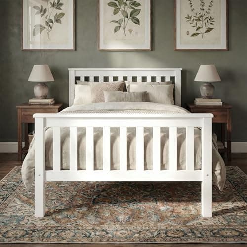 Image of Blisswood 3ft Single Bed Frame, Wooden Bed Frame Solid Pine Wood Bed Frames Bedroom Furniture For Adults Kids Girls Bed Frame Headboard And Low Foot, Single Beds 198L x 98W x 82H White