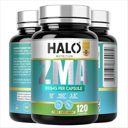 Image of Zinc and Magnesium 120 Capsule ZMA | with Vitamin B6 | Normal Muscle Function & Energy Yielding Metabolism | Muscle Growth & Sleep Support | Halal-Vegan- HALO Nutrition
