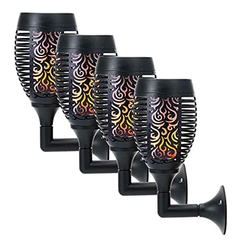 Image of Solar Torch Lights 51 LED Dancing Flickering Flame Effect - Wall Outdoor Lights Garden, Fence, Door, Shed, Lamp, Pathway Garden Spotlights – Weather Resistant (4 Lights)