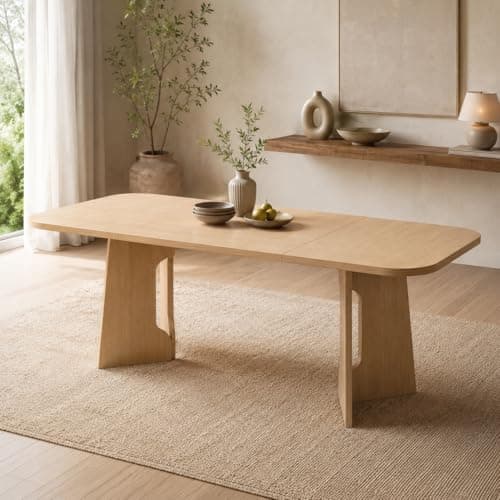Image of Modern Rectangular Dining Table for 4-6 Seater, Contemporary Minimalist Kitchen Table 180cm, Oval Edge Dining Room Table for Home, Apartment & Small Space Living Room Furniture,Dining Table Only