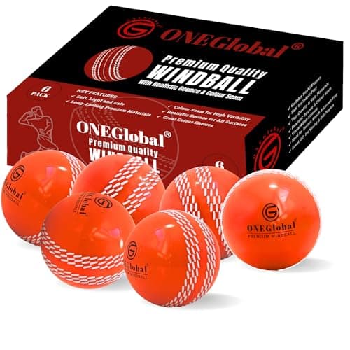 Image of ONEGlobal Premium Windball Soft Cricket Ball | Durable & Safe, Colour Seam, True Bounce & Swing | Wind Ball for Outdoor & Indoor Practice, Coaching, Garden & Beach Games (6-Orange)