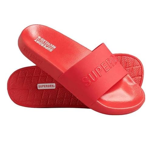 Image of Superdry Men's Code Logo Vegan Pool Slide Flip-Flop, Sunset Red, Small UK