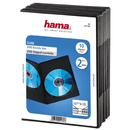Image of Hama Slim Double DVD/CD Cases | Pack of 10 | Space Saving | Black