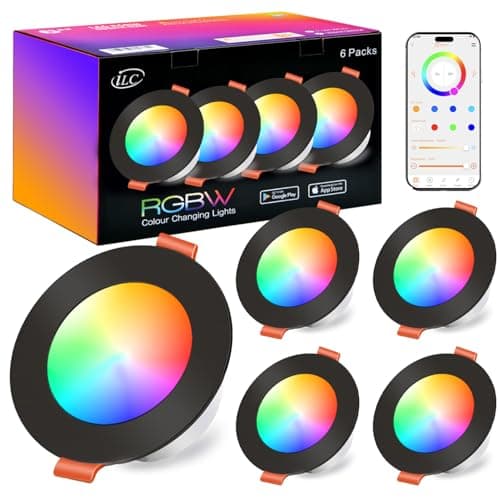 Image of iLC LED Downlights for Ceiling, Work with Alexa(Echo Device Required) Φ68-85mm, Colour Changing DownLights, Black Smart Recessed Ceiling Lights with APP Control, 800LM, 2700K-6000K + RGB (Pack of 4)