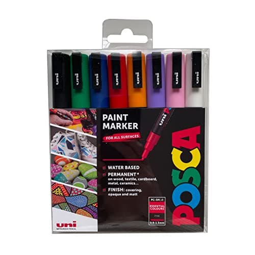 Image of POSCA PC-3M Fine Acrylic Paint Marker Pens, 8 Standard Colours, For All Surfaces (Pack of 8 Pens)