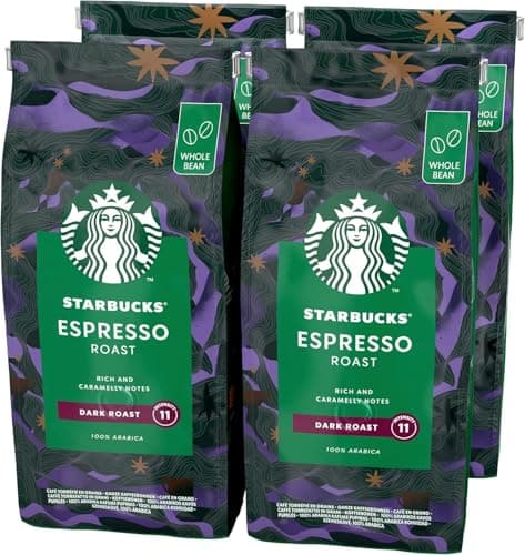 Image of STARBUCKS Espresso Roast, Dark Roast, Whole Bean Coffee 450g (Pack of 4)