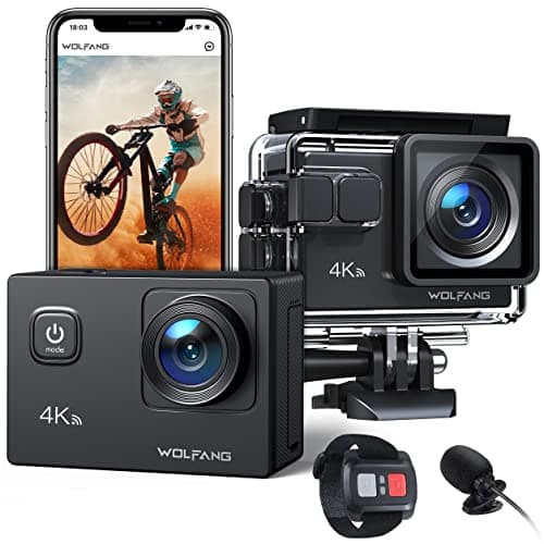 Image of WOLFANG Action Camera GA100 with 64GB microSDXC Memory Card 4K 30FPS 20MP Underwater Camera Waterproof 40M, WiFi Vediocamera with Dual Mic, 170° Wide Angle, EIS Anti-Shake, Various Accessories