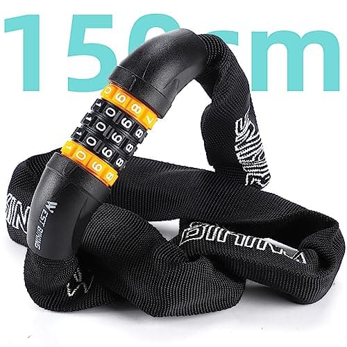Image of ICOCOPRO Bike Chain Lock, 150cm Heavy Duty Chain Locks with 5-Digit Combination Code, Bike Locks High Security, Anti-Theft Bicycle Lock for E Scooter, MTB, Road Bike, Motorcycle (Black-150cm)