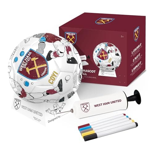 Image of Hy-Pro Officially Licensed West Ham F.C. Scribble Ball – Size 2 Colour in Football with 5 Colouring Pens, Stand & Pump, Football Toys, West Ham Gifts for Boys and Girls 3+