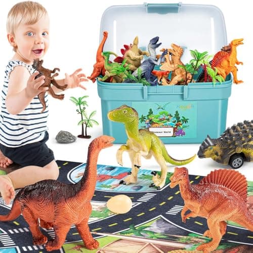 Image of HahaGift 25 Pieces Dinosaur Toys for 3 4 5 6 Year Old Boys Gifts, Dino Games for Kids Age 3 4 5 6 7 Year Old Boy Toys, Dinosaur Figures Play Mat Set for Boys Toy Age 3-5 Gifts for 3-6 Year Old Girls