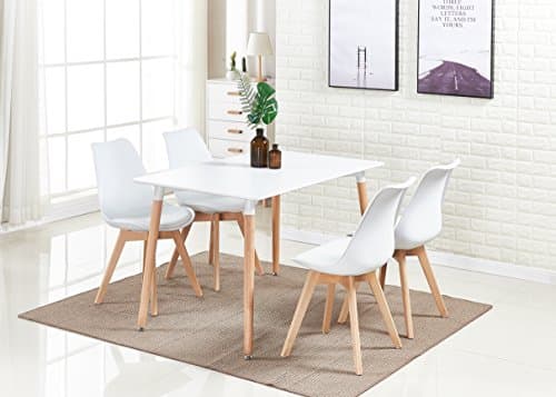 Image of P&N Homewares Rectangular Dining Room Table Set for 4 - Wooden Dining Table & Dining Room Chairs Set of 4 with Cushions - PU Padded Seat w/Solid Wood Legs - Modern Scandinavian Dining Set
